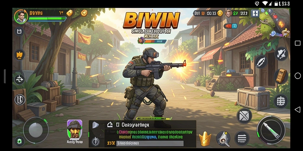 Screenshot gameplay BIWIN yang menampilkan interaksi karakter dalam simulasi.
