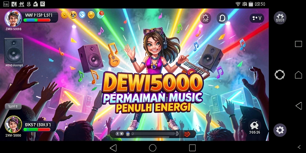 Tampilan gameplay dari DEWI5000 yang mengasyikkan dan penuh musik.