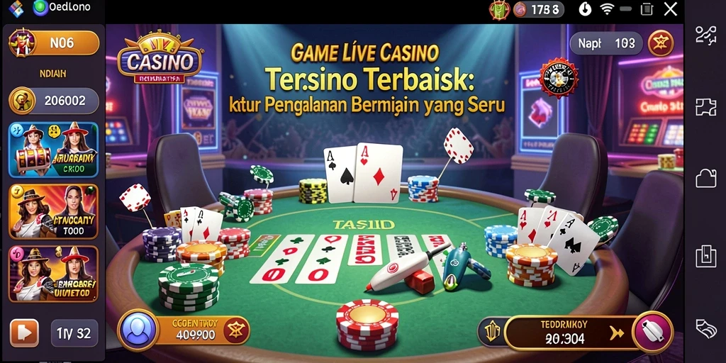 Screenshot gameplay N06 menampilkan dealer langsung di lingkungan kasino virtual.
