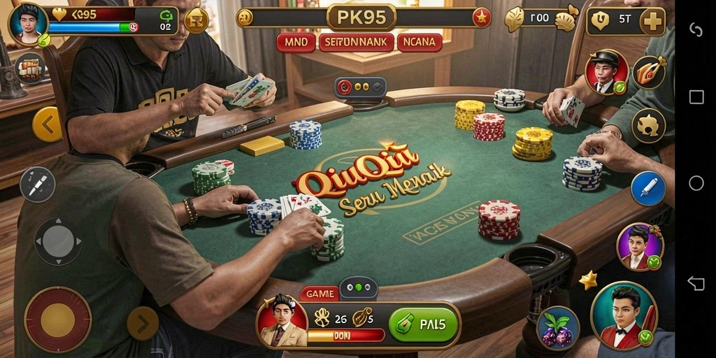 Screenshot PK95 menampilkan aksi seru permainan QiuQiu.