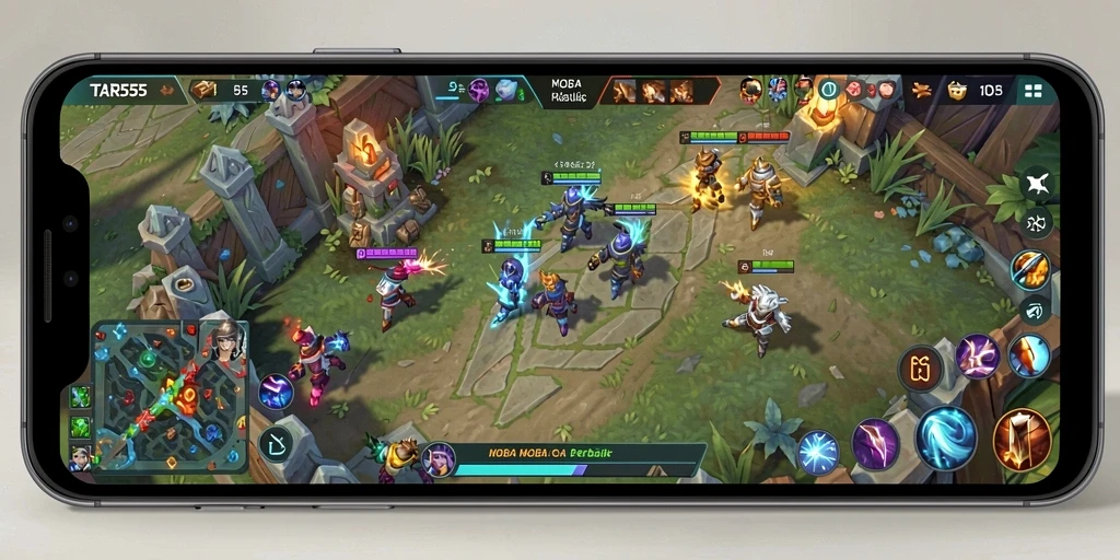 Gameplay seru dalam TAR555 dengan aksi MOBA yang intens.