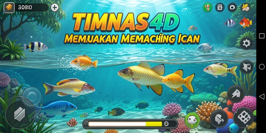 Screenshot gameplay TIMNAS4D menampilkan momen seru ketika menangkap ikan.